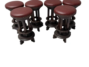 Six Art Deco Amsterdamse School Stools with Leather Tops, 1920s